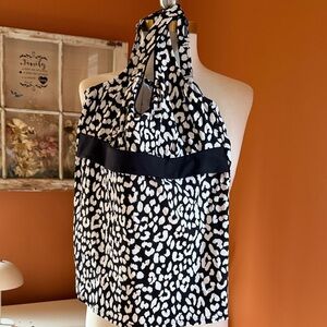 Lands' End Black and White Leopard Print Swim Tankini